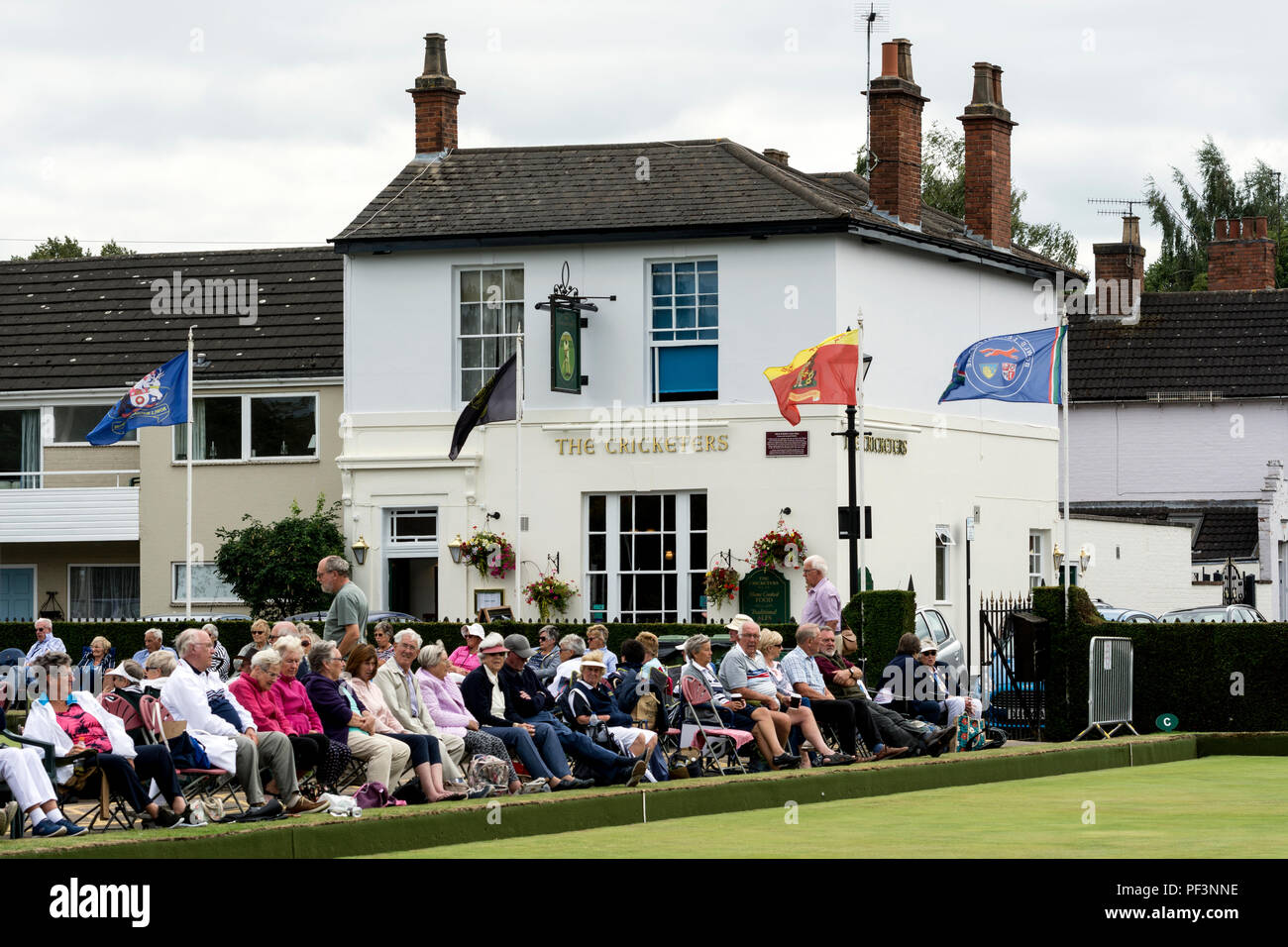 Spectators at the national women`s lawn bowls championships, Leamington Spa, UK Stock Photo